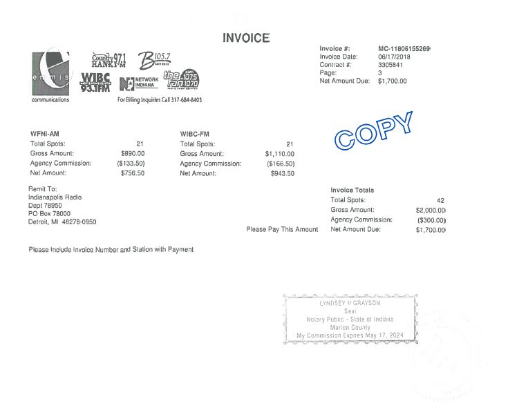 Sample Broadcast Notarized Invoice 
